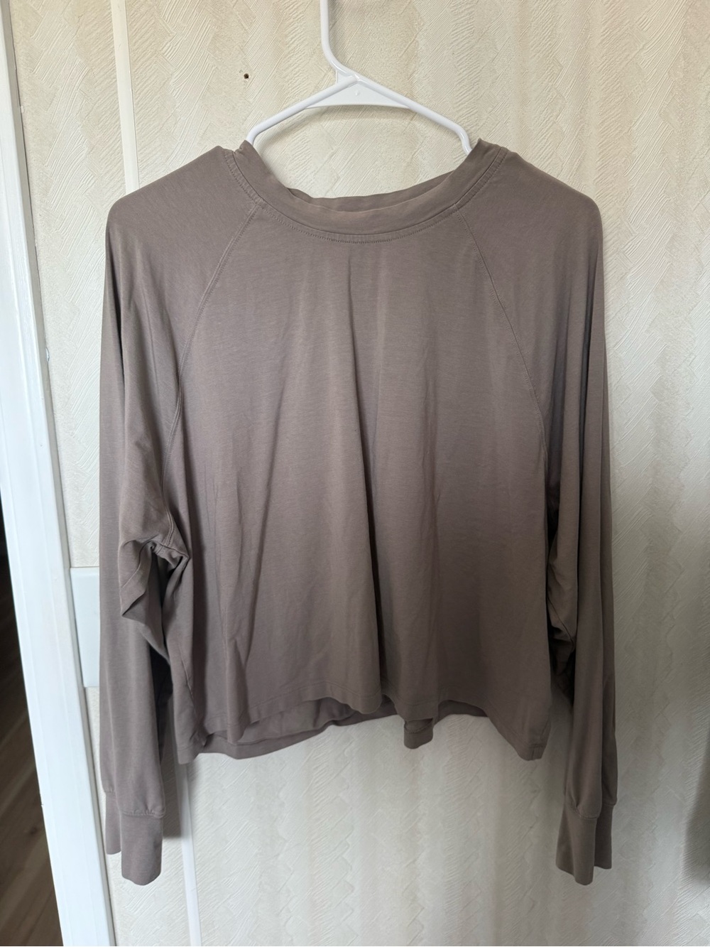 YPB Long-Sleeve Cropped Scoop Neck Top - Taupe